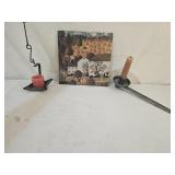 Folk Art Wall Hanging, Primitive Tin Candleholders