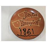 11" Greg Shooner Folk Art Redware Pottery Plate