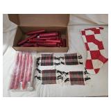 Handmade Quilt Stocking, Woven Coasters, Candles