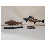 2 Carved Wood Painted Folk Art Fish