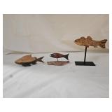 3 Carved Wood Painted Folk Art Fish