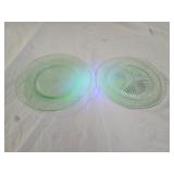 2 Vintage Green Uranium Glass Plates