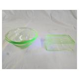 Vintage Green Uranium Glass Bowl & Butter Cover