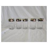 5 Vintage Libbey Black Band Floral Glasses