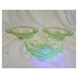 3 Vintage Green Uranium Glass Serving Bowls