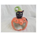 Halloween Black Cat Pumpkin Ceramic Candy Holder