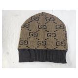 Gucci GG Logo Brown Knit Beanie Hat