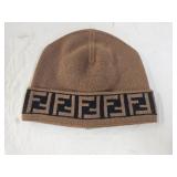 Fendi Brown FF Logo Wool Beanie Hat