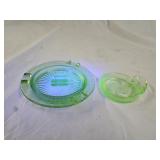 Vintage Green Uranium Glass Ashtray & Coaster