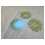 3 Vintage Jeannette Green Uranium Glass Saucers