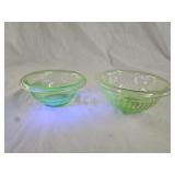 Vintage Green Uranium Glass Small Mixing Bowls