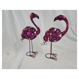 2 Metal & Glass Bead Pink Flamingo Figures