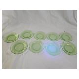 9 Vintage Federal Green Uranium Glass Plates