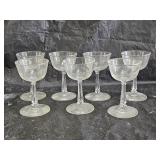 7 Vintage Etched Glass Stemmed Champagne Glasses