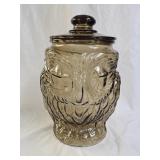 Vintage Libbey Amber Wise Owl Glass Cookie Jar