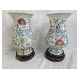 2 Large Chinese Porcelain Vases w Carved Stands