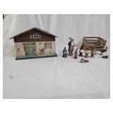 Vintage Folk Art Cottage Barn with Characters