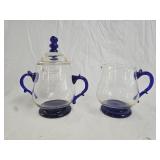 Vintage Cobalt Blue Blown Glass Cream & Sugar