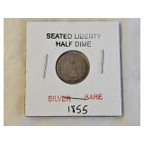 Rare 1855 Silver Seated Liberty Half Dime