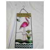 Metal and Glass Flamingo Welcome Wall Hanging