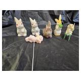 6 Vintage Flock Plastic Easter Rabbits