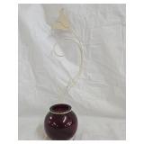 Vintage Ruby Red Ball Vase with Metal Trellis