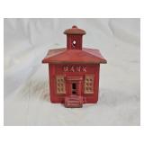 Vintage Cast Iron Red Bank Building Coin Bank