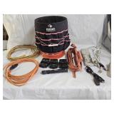 Tool Bucket, Extension Cords, Light, Batteries