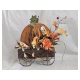 Rustic Autumn Floral & Pumpkin Cart Centerpiece