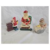 Santa Cast Iron Bank, Carved Wood & Bath Tub Santa