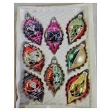 8 Vintage HP Glass Christmas Tree Ornaments