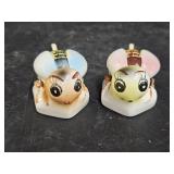 2 Vintage Japan Bumble Bee Salt Cellars w Spoons