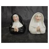 Vintage Clay Art Praying Nuns Porcelain Shakers