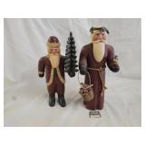 2 Mark Glandon Folk Art Carved Wood Santa Claus