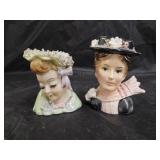 2 Vintage Lady Head Vases