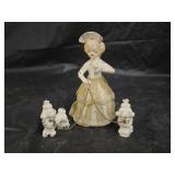 Vintage Japan Ceramic Lady with 2 Poodles Figurine