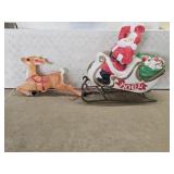 Vintage Santa On Sleigh w Reindeer Blow Molds