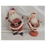 2 Vintage Flocked Plastic Santa Claus