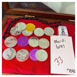 Mardi Gras Doubloon Collection 15 Coins and Beads