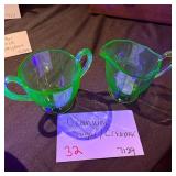 Uranium Glass Sugar and Creamer Set Depression Era