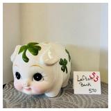 Lefton China Shamrock Piggy Bank Vintage Ceramic