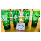 Set 4 Anchor Hocking Green Bicycle Glasses Vtg