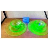 Uranium Glass 6pc Set Cups Saucers Plates Green
