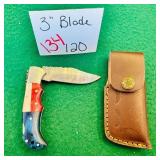 Damascus Style Steel Folding Knife 3in Blade