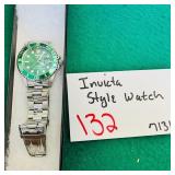Invicta Style Green Dial Diver Watch Stainless