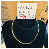 10K Gold and Sterling Silver Omega Necklace 16in