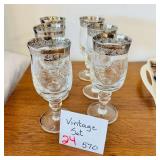 Vintage Silver Rim Etched Glasses Set of 6