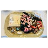 Mixed Costume Jewelry Tray Lot Shells Watches 30pc