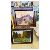 Pair Framed Folk Art Landscape Paintings