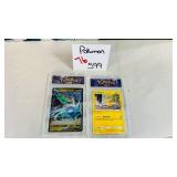 Pokemon Cards Rayquaza V and Pikachu in Cases